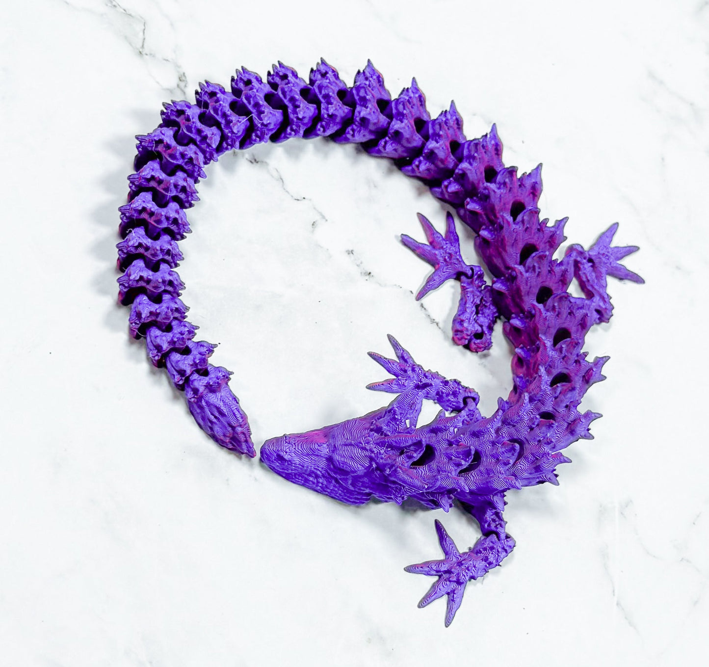 3D Printed Articulated Dragon in Purple Shimmer - Fantasy Art Sculpture