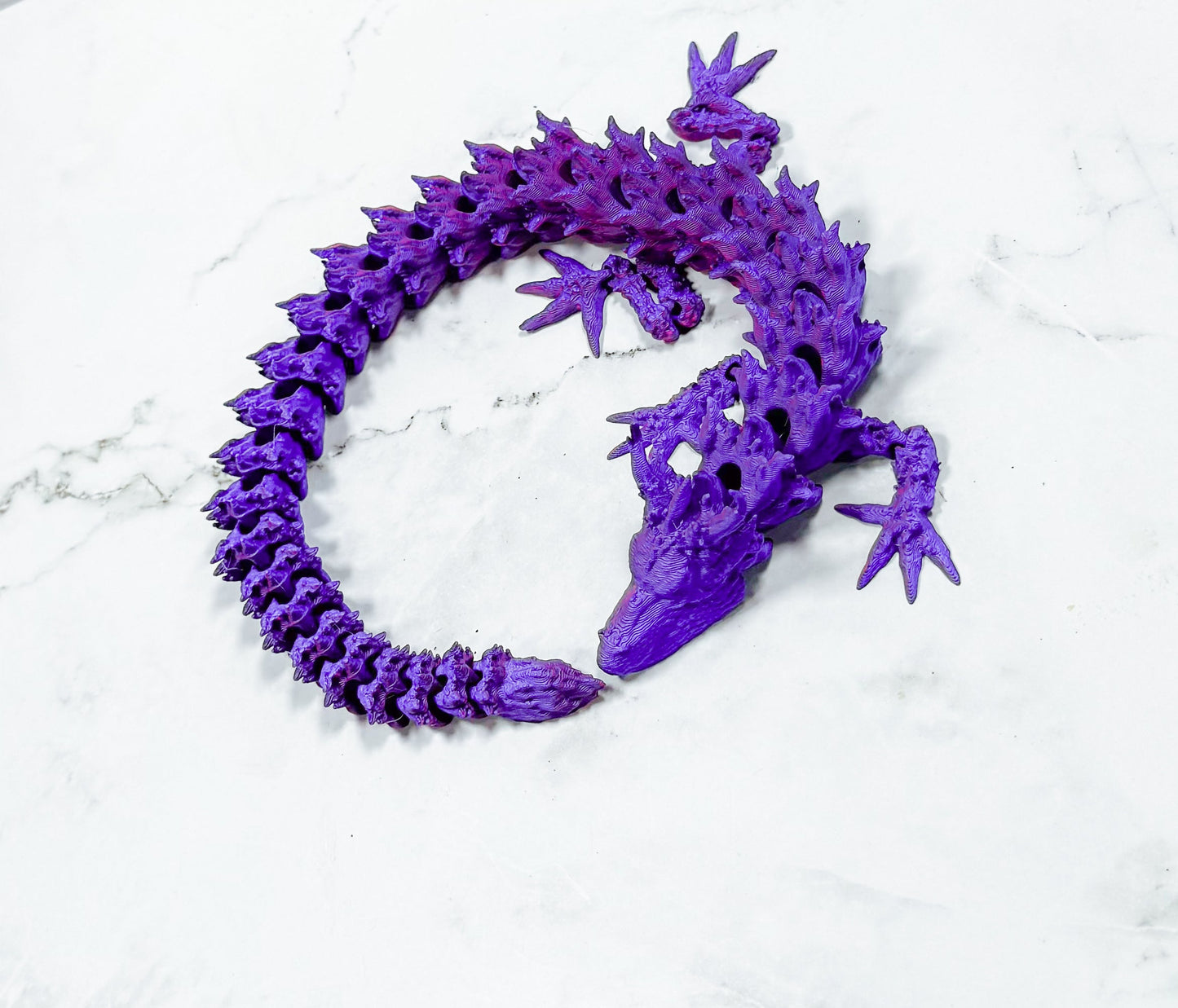 3D Printed Articulated Dragon in Purple Shimmer - Fantasy Art Sculpture