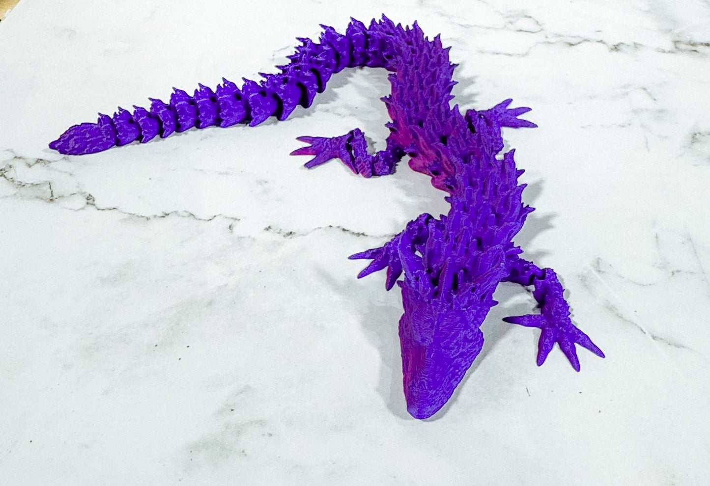 3D Printed Articulated Dragon in Purple Shimmer - Fantasy Art Sculpture