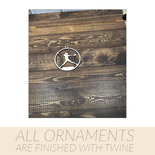 Softball Ornament, Personalized Ornament, Wooden Family Ornament , Laser Engraved Wood Ornament