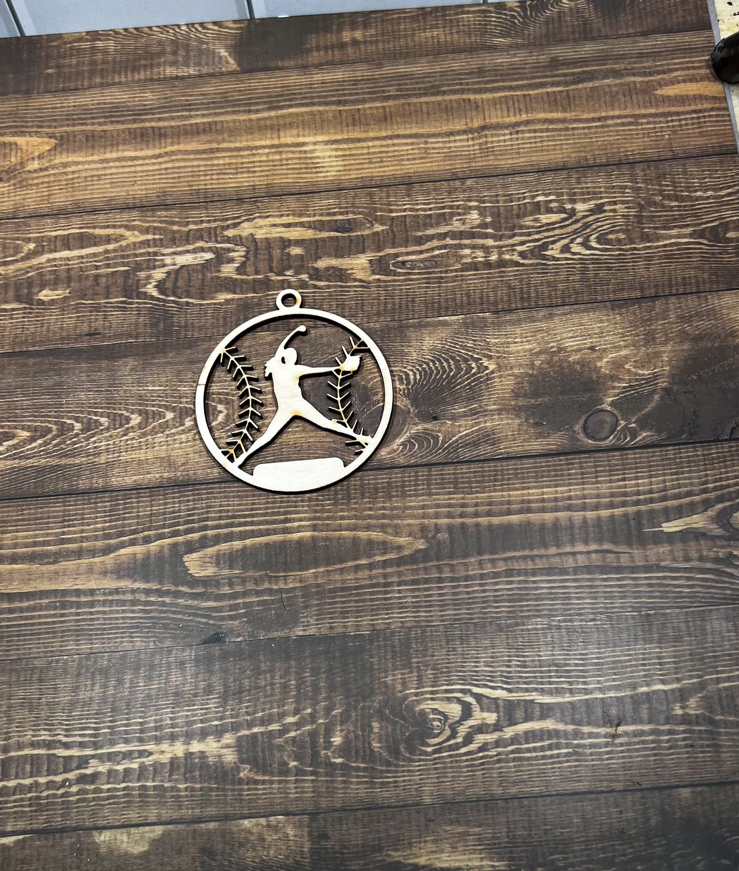 Softball Ornament, Personalized Ornament, Wooden Family Ornament , Laser Engraved Wood Ornament