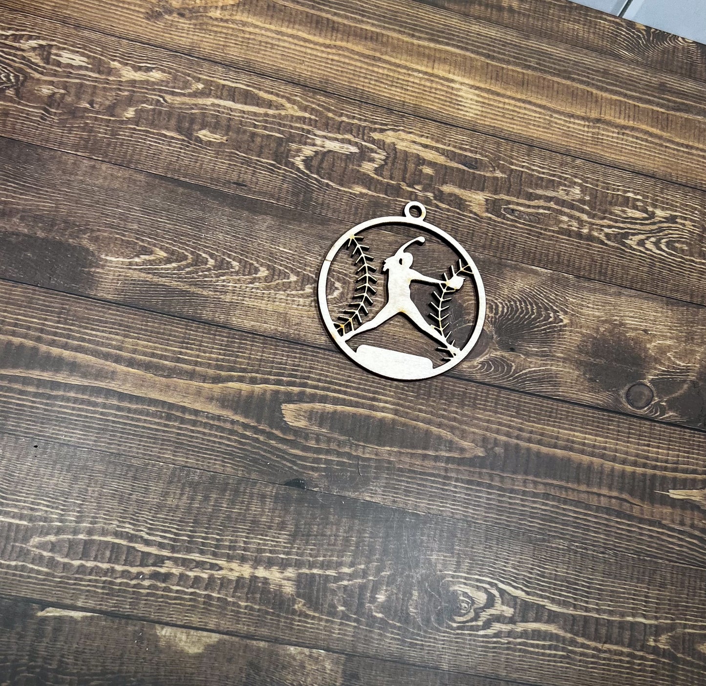 Softball Ornament, Personalized Ornament, Wooden Family Ornament , Laser Engraved Wood Ornament