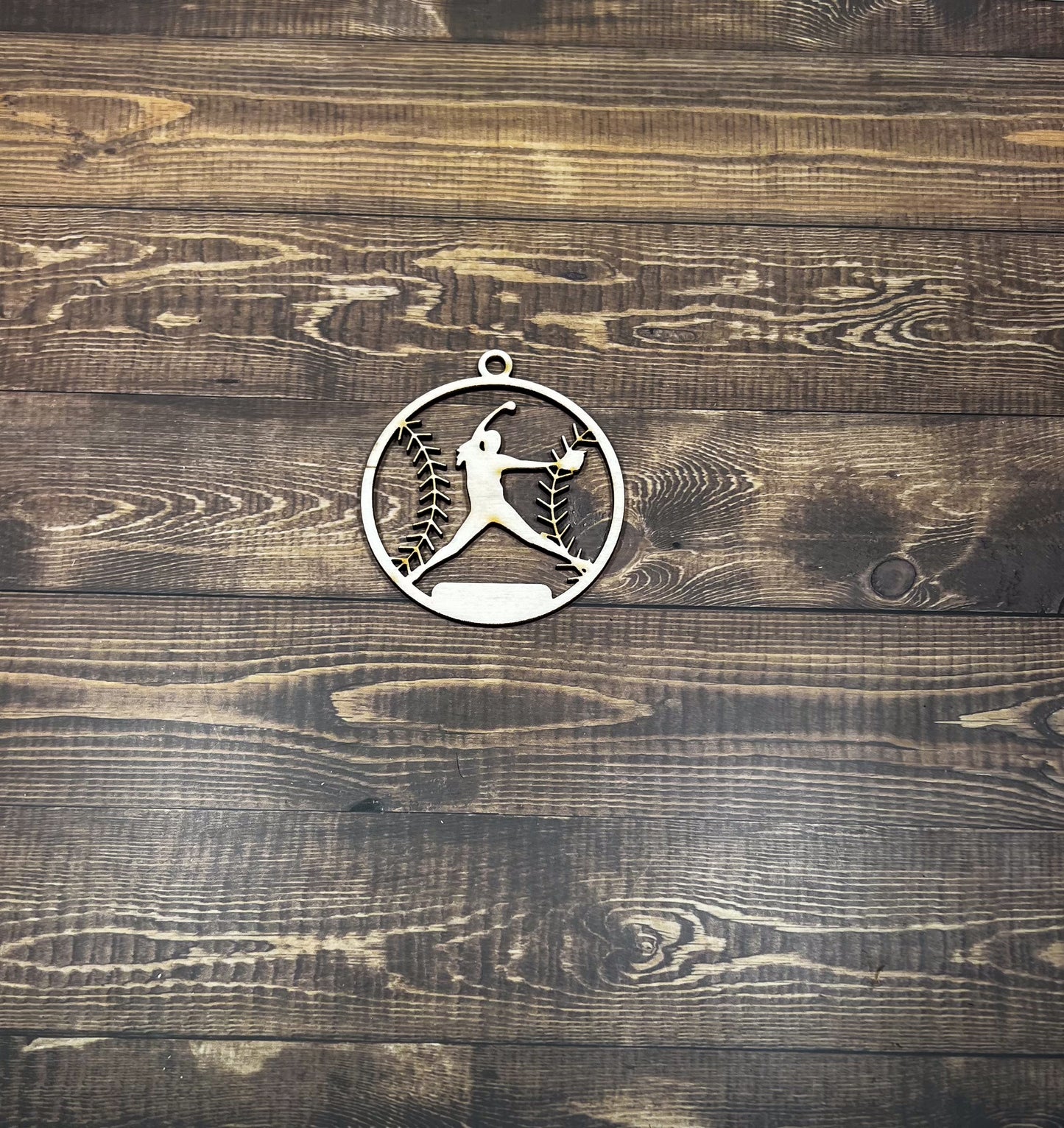 Softball Ornament, Personalized Ornament, Wooden Family Ornament , Laser Engraved Wood Ornament