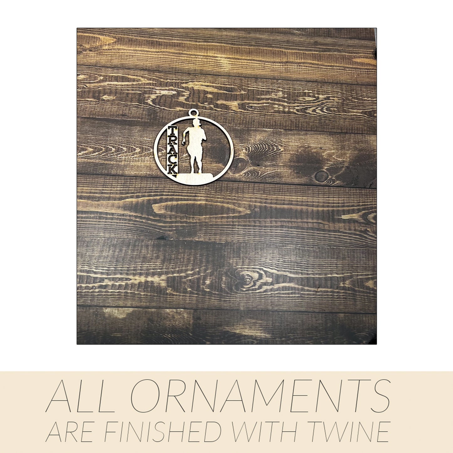 Track Ornament, Personalized Ornament, Wooden Family Ornament , Laser Engraved Wood Ornament