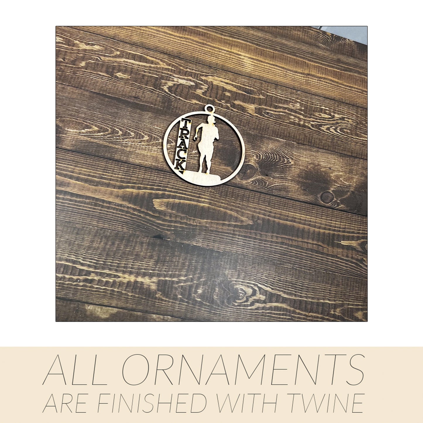 Track Ornament, Personalized Ornament, Wooden Family Ornament , Laser Engraved Wood Ornament