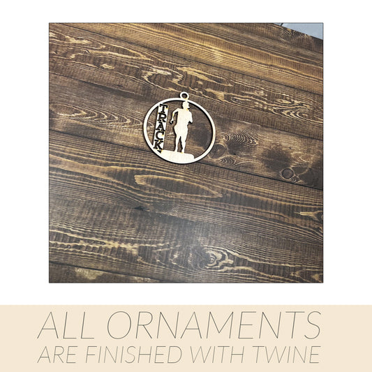 Track Ornament, Personalized Ornament, Wooden Family Ornament , Laser Engraved Wood Ornament