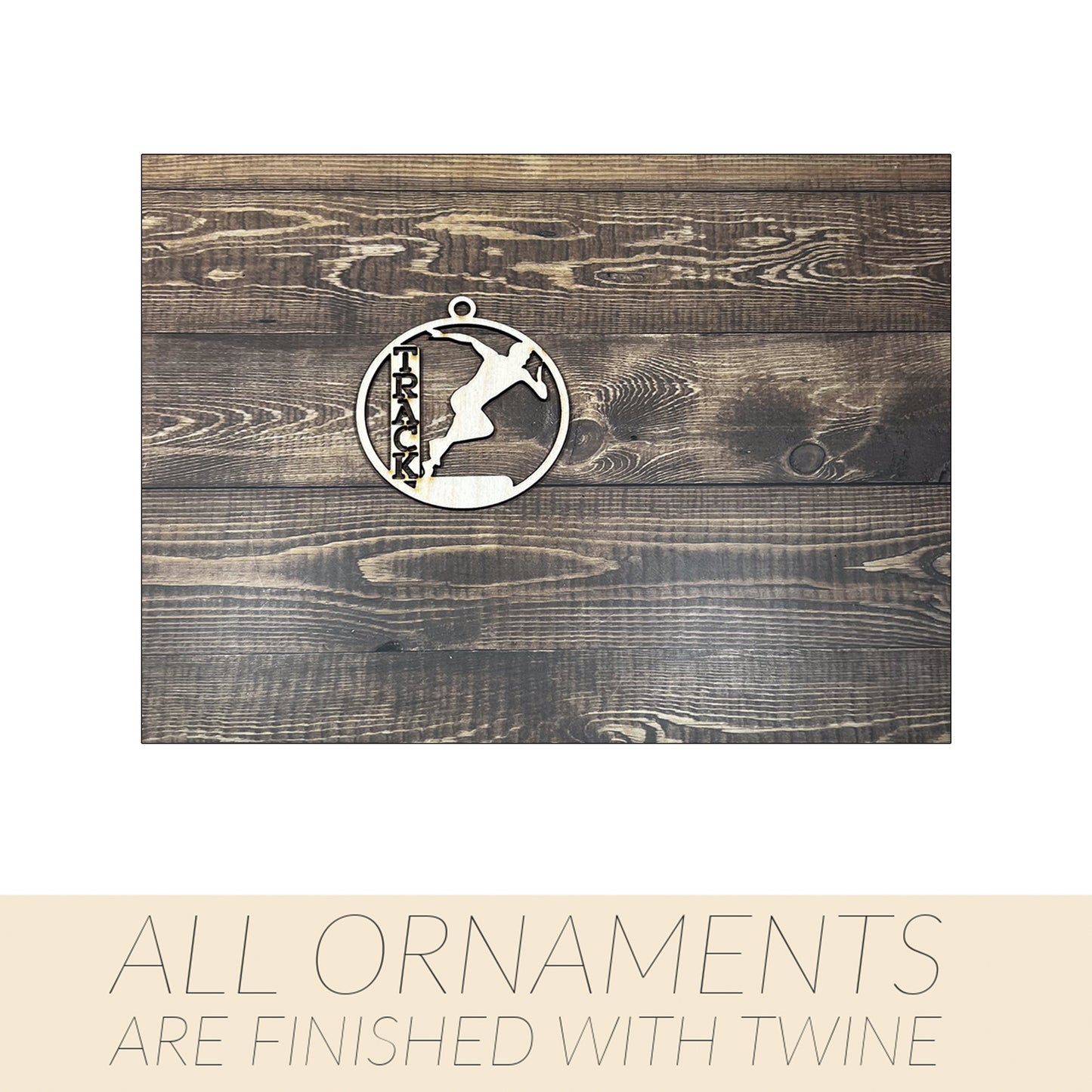 Track Wooden Sports Ornament, Sports Ornament, Engraved Ornament, Laser Engraved Wood Ornament
