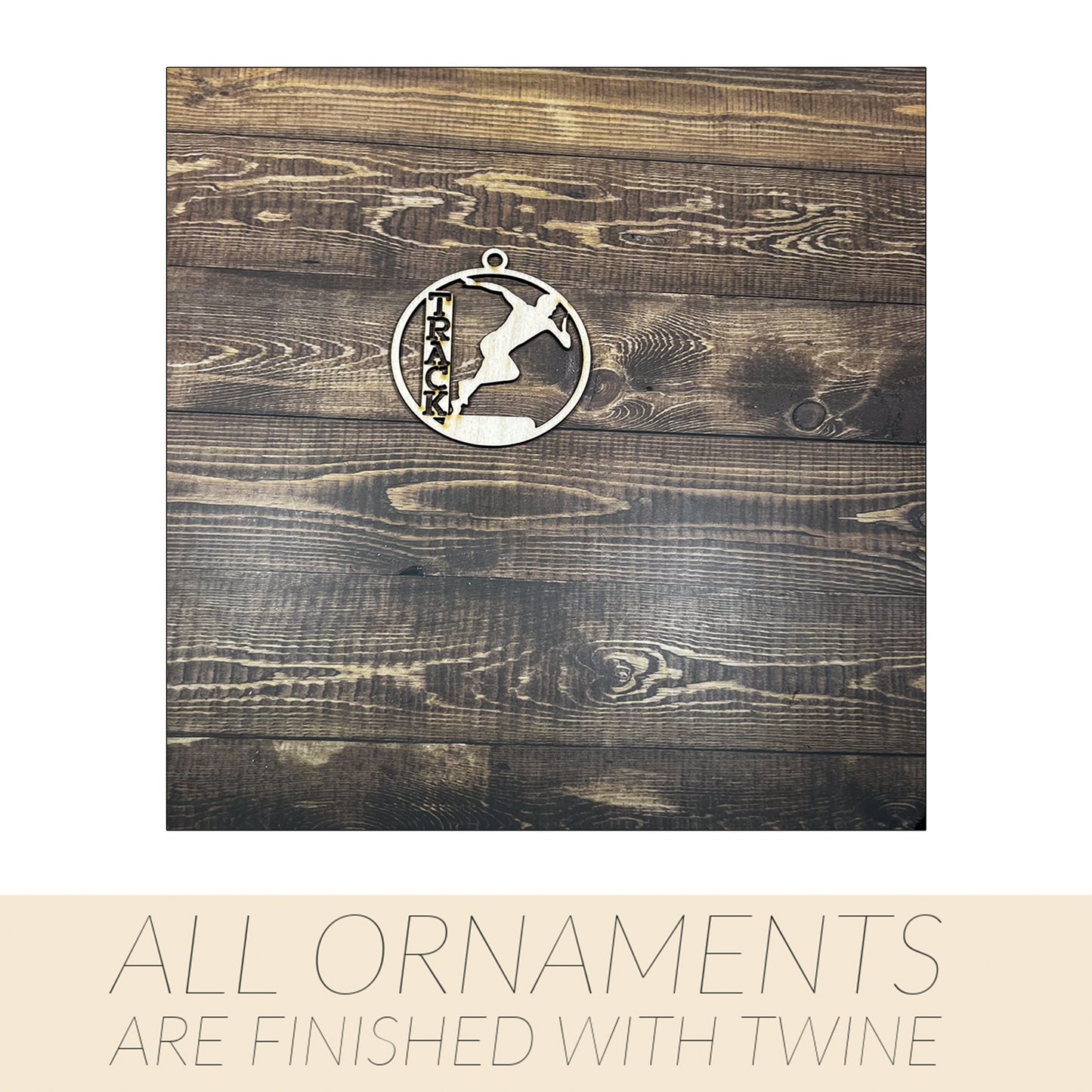 Track Wooden Sports Ornament, Sports Ornament, Engraved Ornament, Laser Engraved Wood Ornament