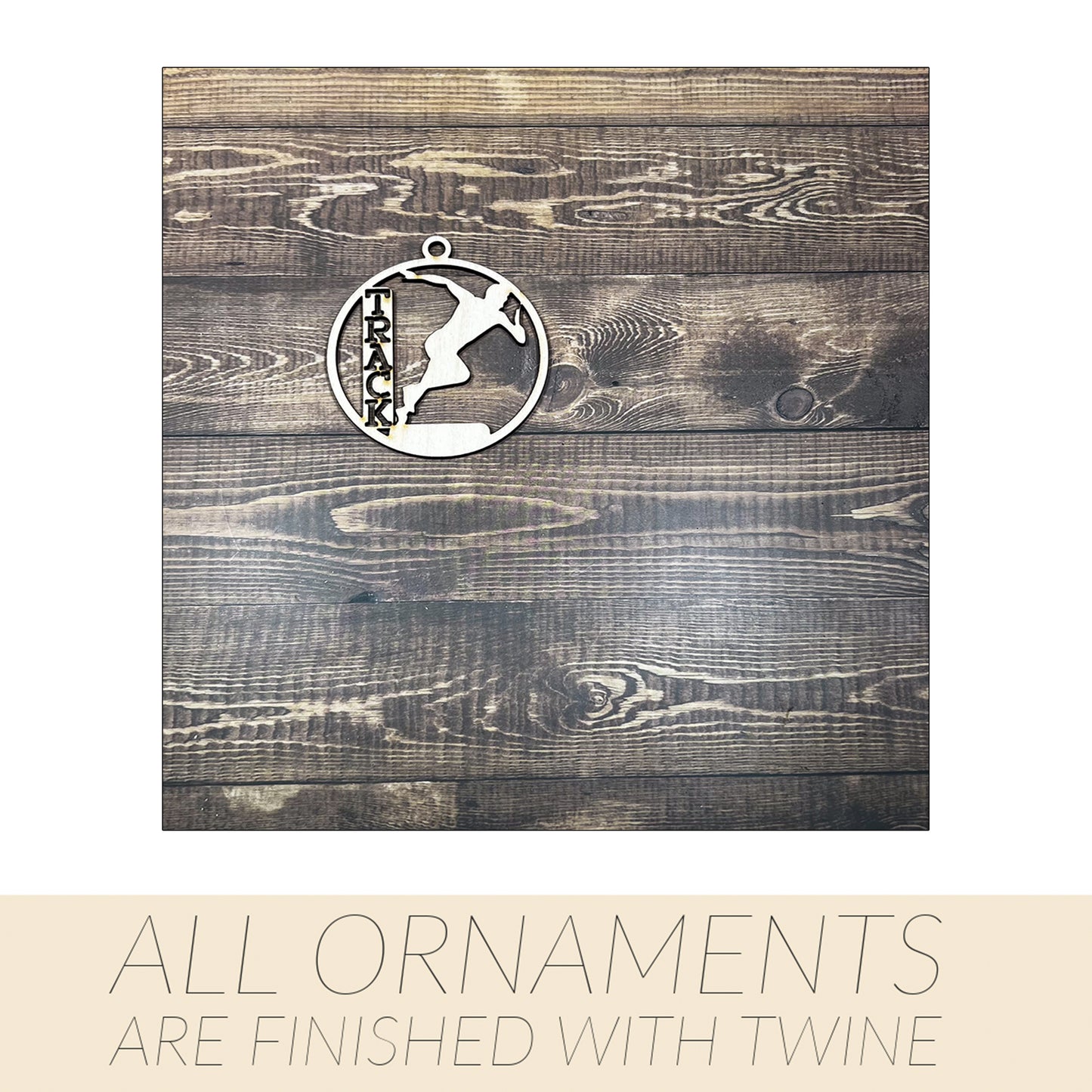 Track Wooden Sports Ornament, Sports Ornament, Engraved Ornament, Laser Engraved Wood Ornament