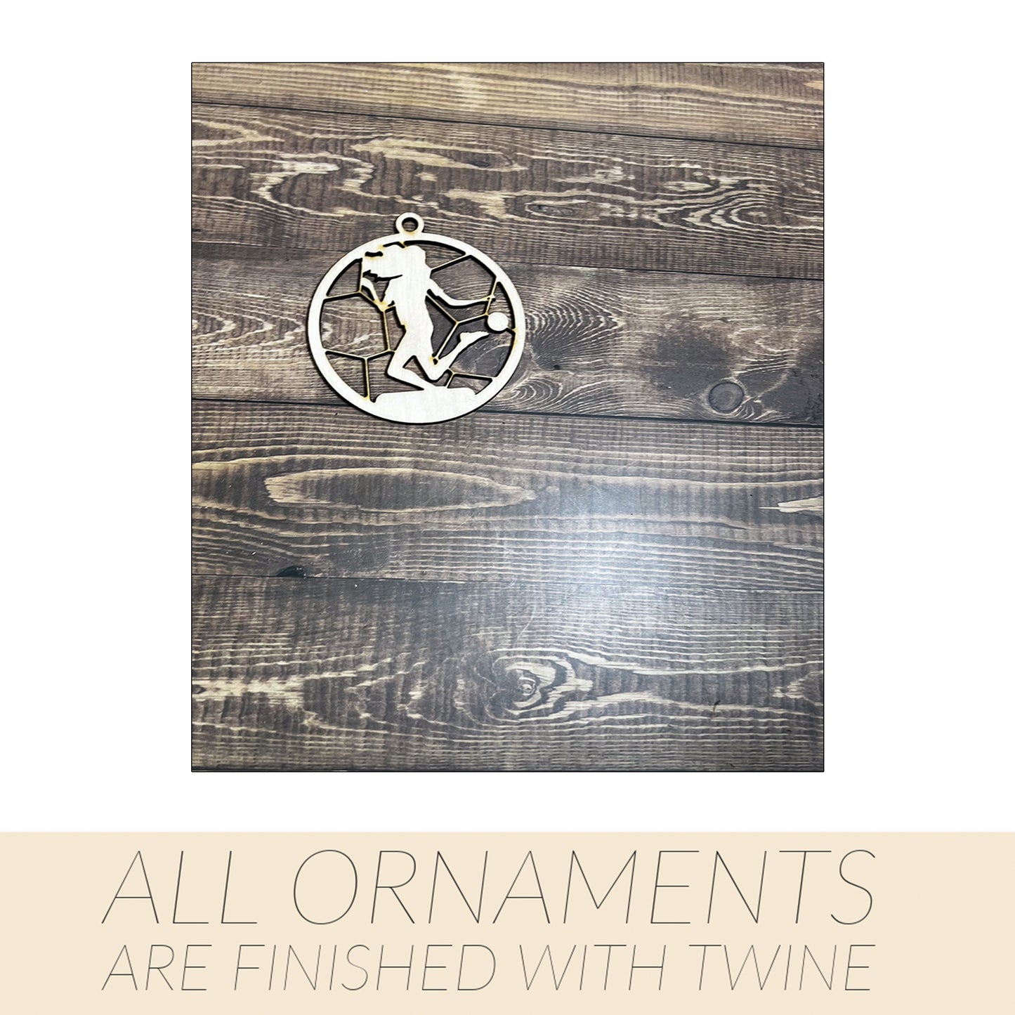 Soccer Ornament.  Wooden Sports Ornament, Sports Ornament, Engraved Ornament, Laser Engraved Wood Ornament