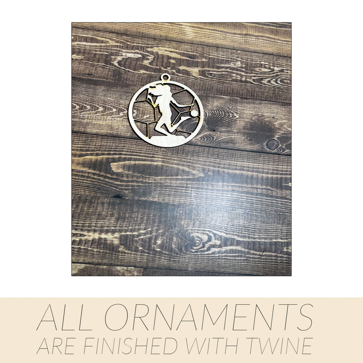 Soccer Ornament.  Wooden Sports Ornament, Sports Ornament, Engraved Ornament, Laser Engraved Wood Ornament