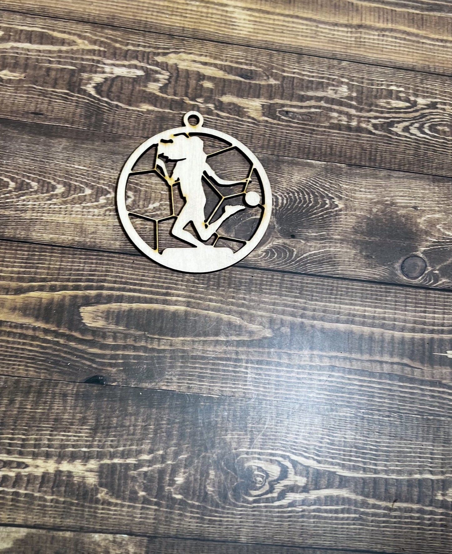 Soccer Ornament.  Wooden Sports Ornament, Sports Ornament, Engraved Ornament, Laser Engraved Wood Ornament