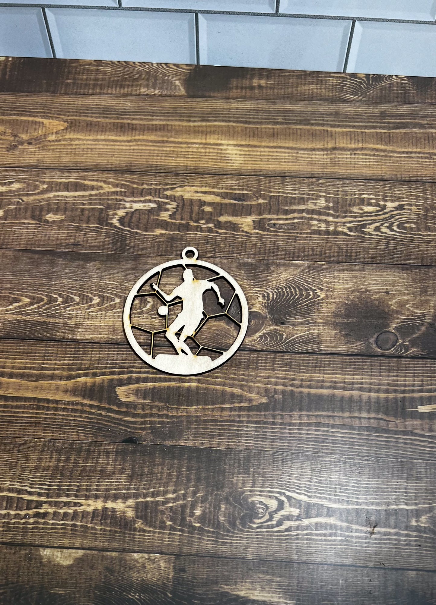 Soccer Wooden Sports Ornament, Sports Ornament, Engraved Ornament, Laser Engraved Wood Ornament
