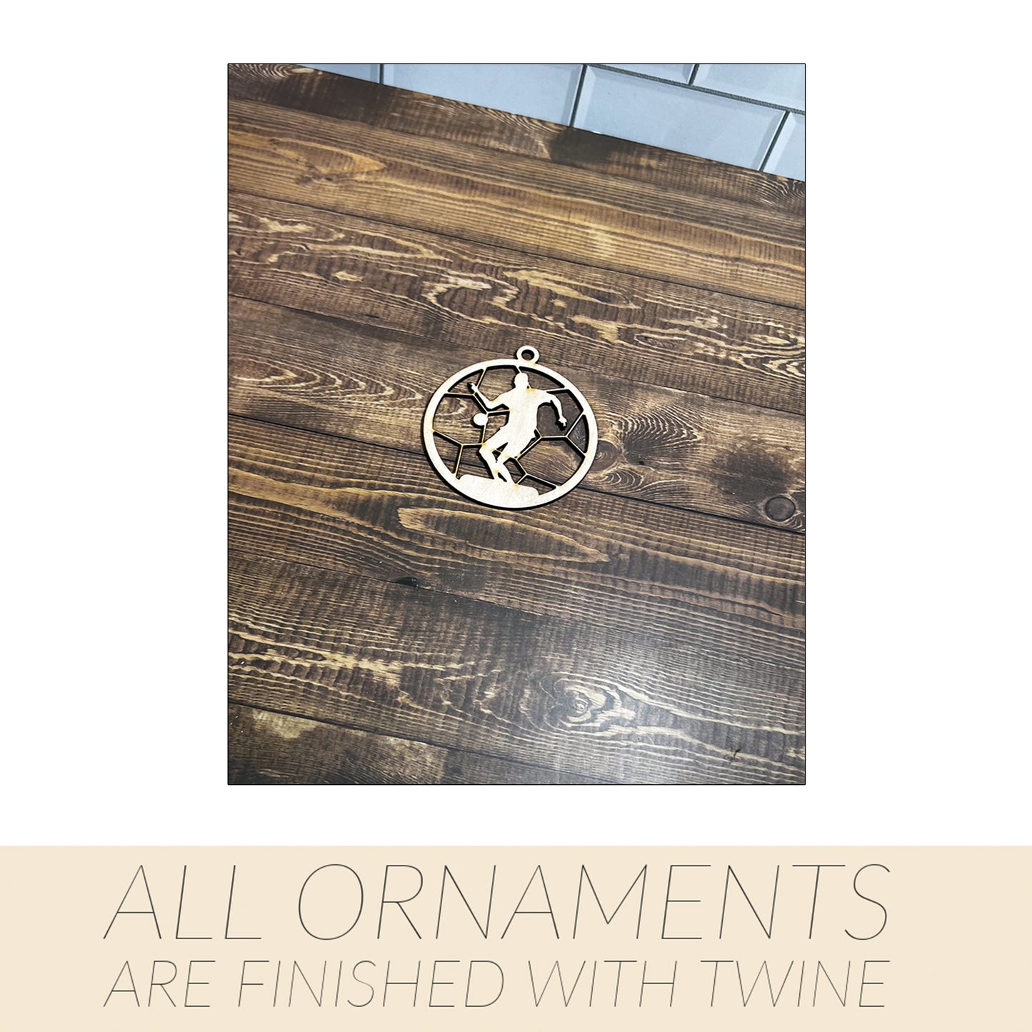 Soccer Wooden Sports Ornament, Sports Ornament, Engraved Ornament, Laser Engraved Wood Ornament