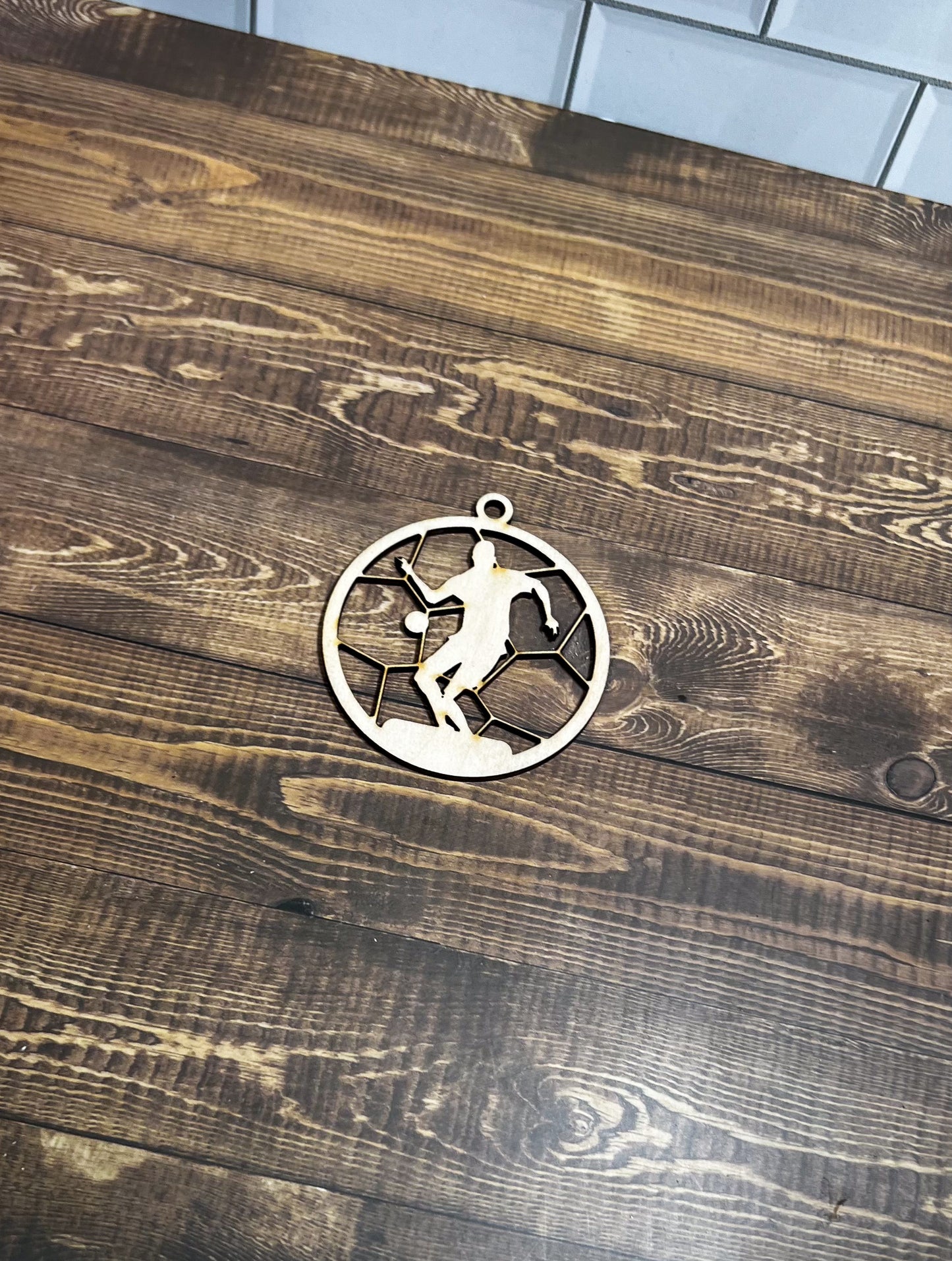 Soccer Wooden Sports Ornament, Sports Ornament, Engraved Ornament, Laser Engraved Wood Ornament