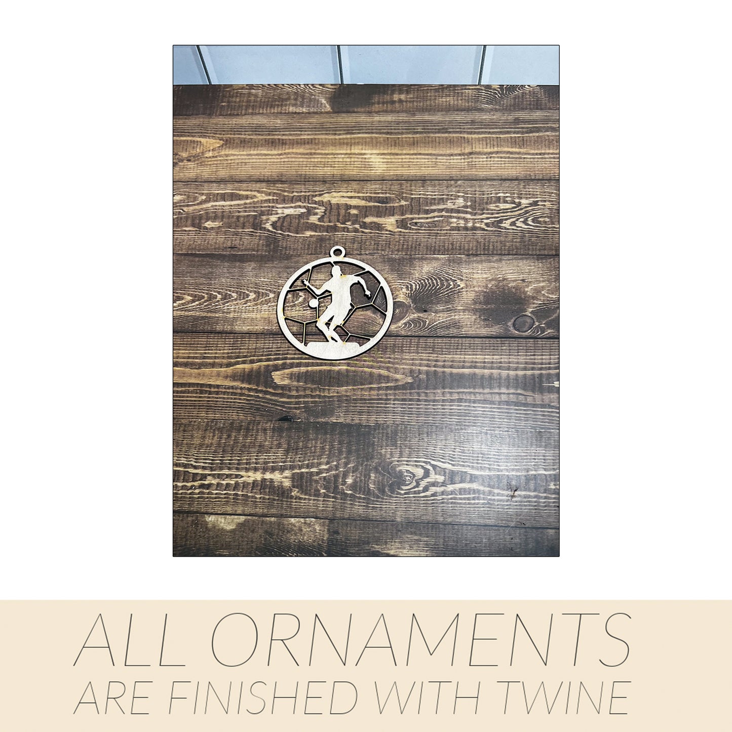 Soccer Wooden Sports Ornament, Sports Ornament, Engraved Ornament, Laser Engraved Wood Ornament