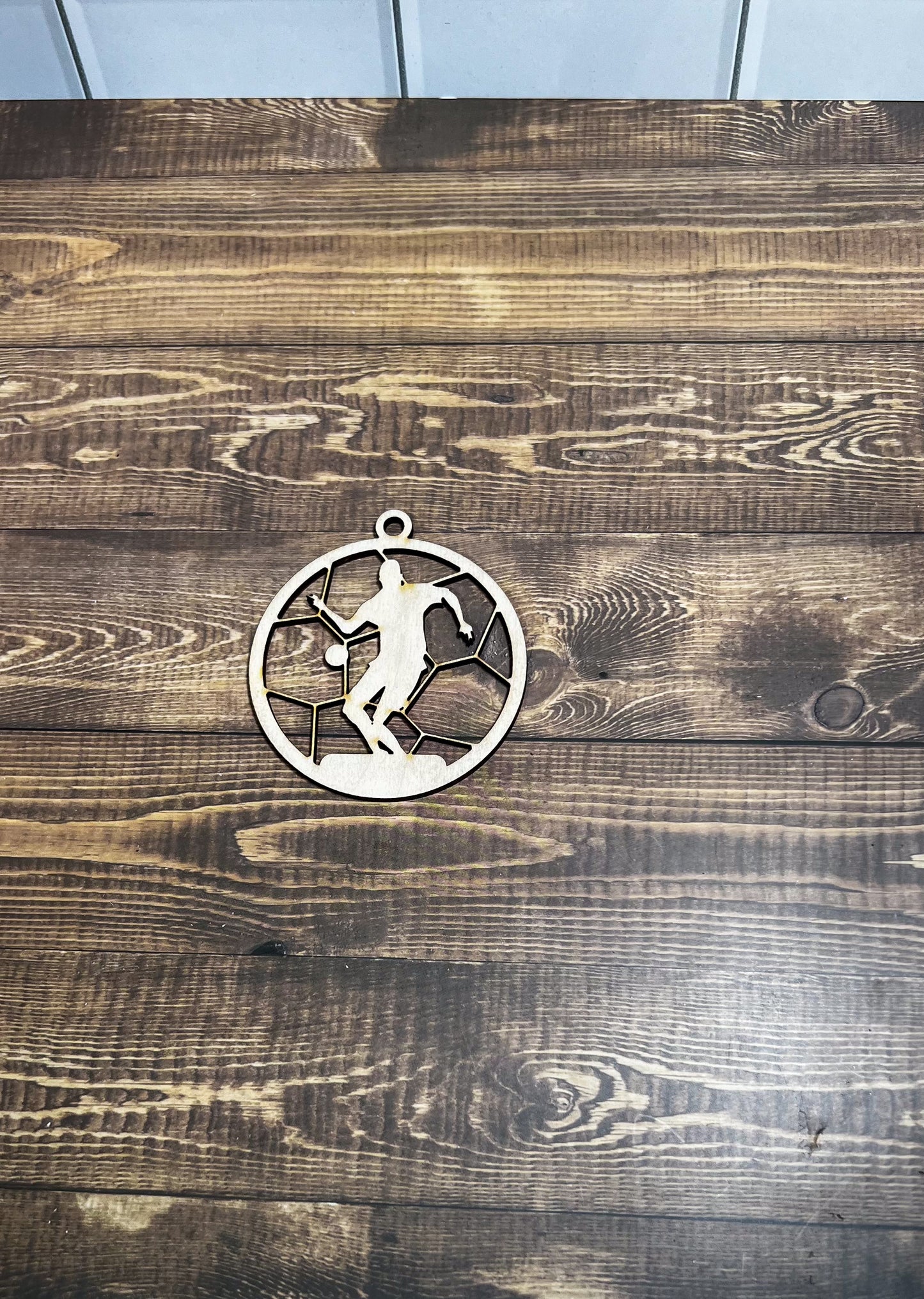 Soccer Wooden Sports Ornament, Sports Ornament, Engraved Ornament, Laser Engraved Wood Ornament