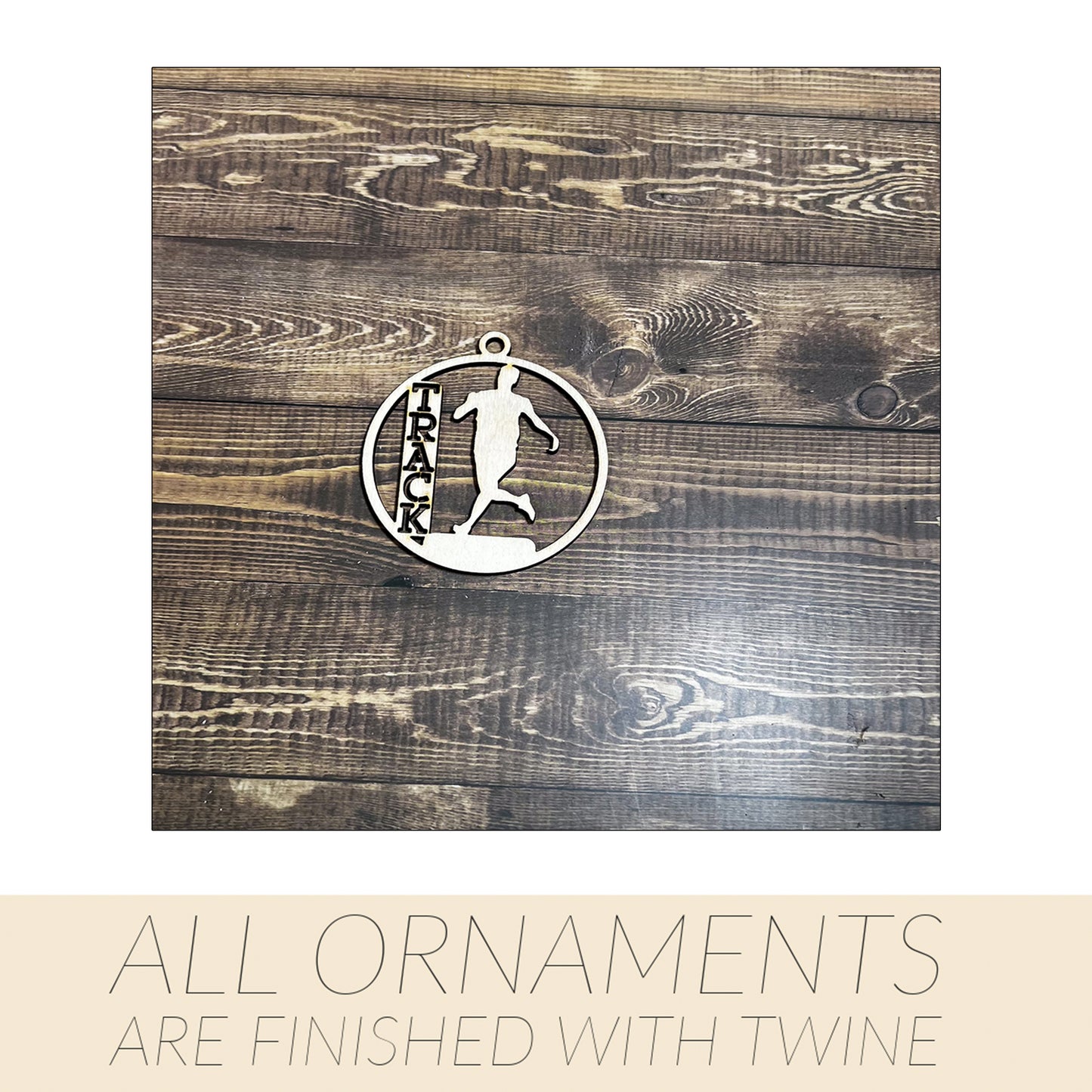 Track Ornament, Wooden Sports Ornament, Sports Ornament, Engraved Ornament, Laser Engraved Wood Ornament