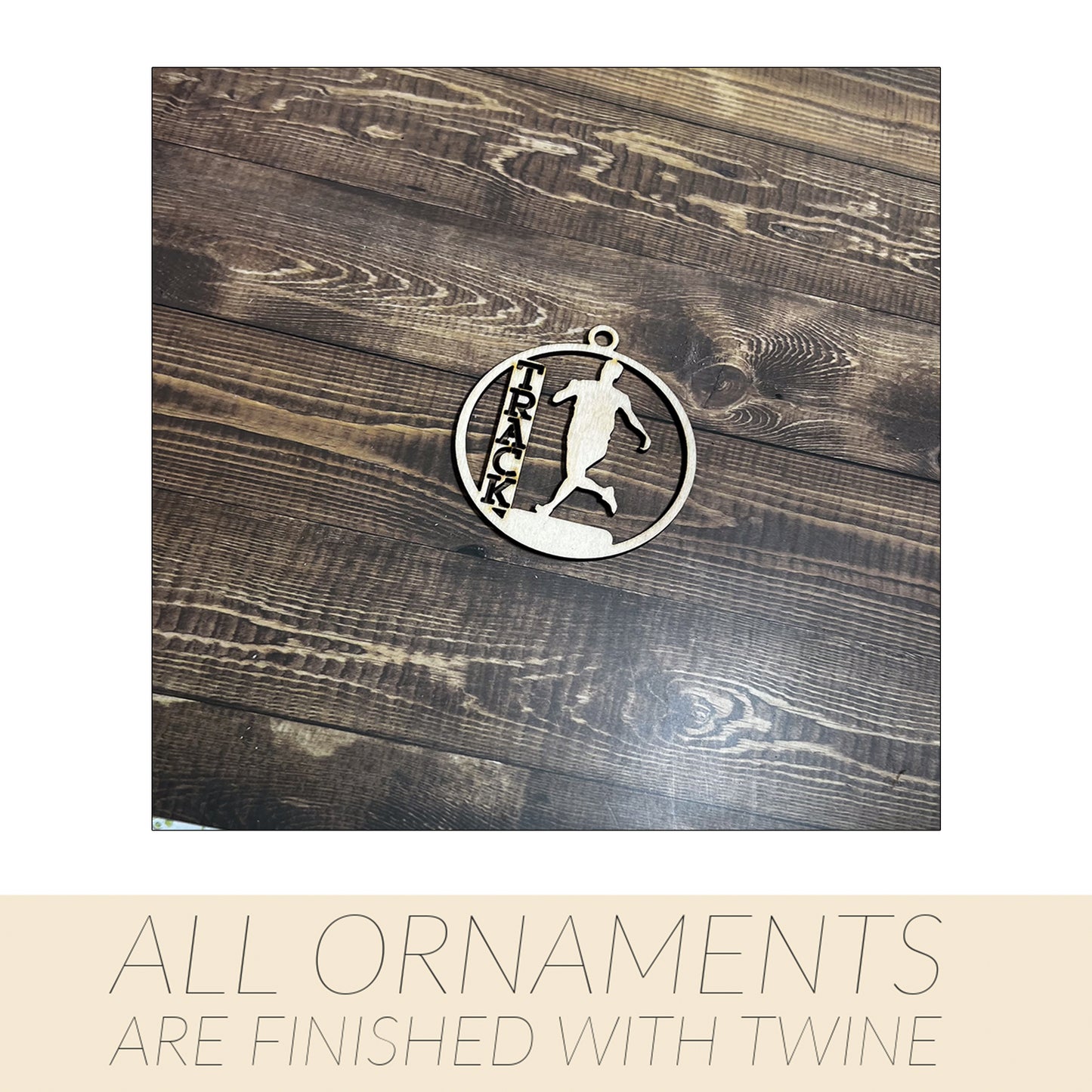 Track Ornament, Wooden Sports Ornament, Sports Ornament, Engraved Ornament, Laser Engraved Wood Ornament