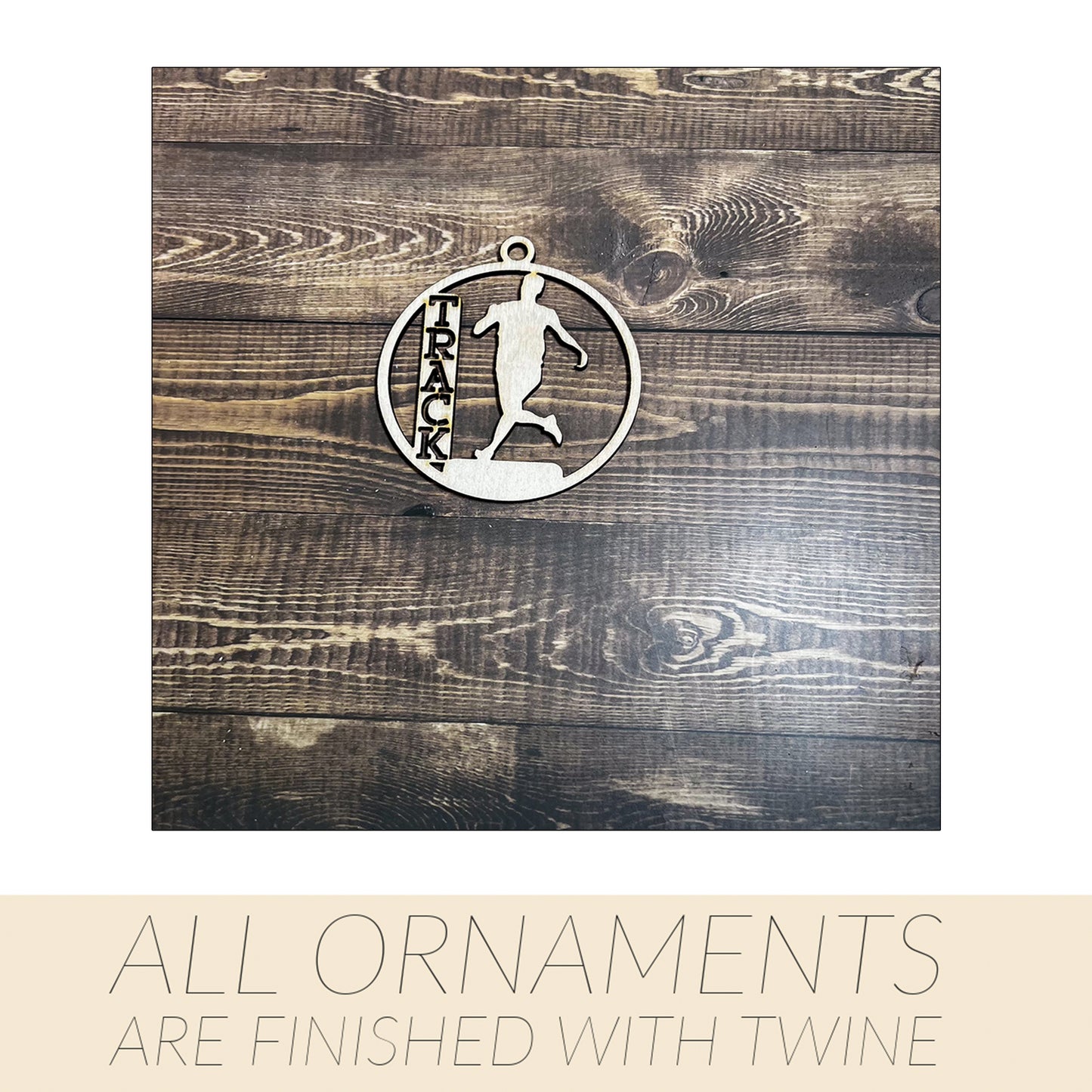 Track Ornament, Wooden Sports Ornament, Sports Ornament, Engraved Ornament, Laser Engraved Wood Ornament