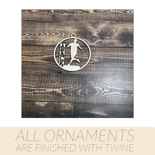 Track Ornament, Wooden Sports Ornament, Sports Ornament, Engraved Ornament, Laser Engraved Wood Ornament