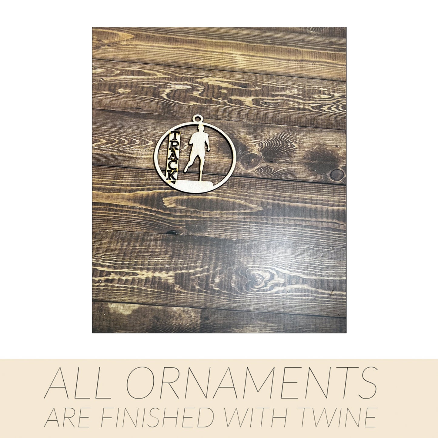 Track Ornament, Wooden Sports Ornament, Sports Ornament, Engraved Ornament, Laser Engraved Wood Ornament