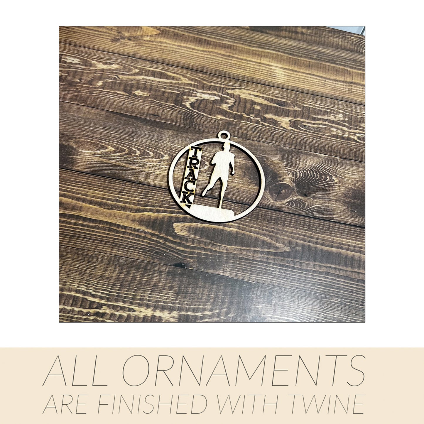 Track Ornament, Wooden Sports Ornament, Sports Ornament, Engraved Ornament, Laser Engraved Wood Ornament