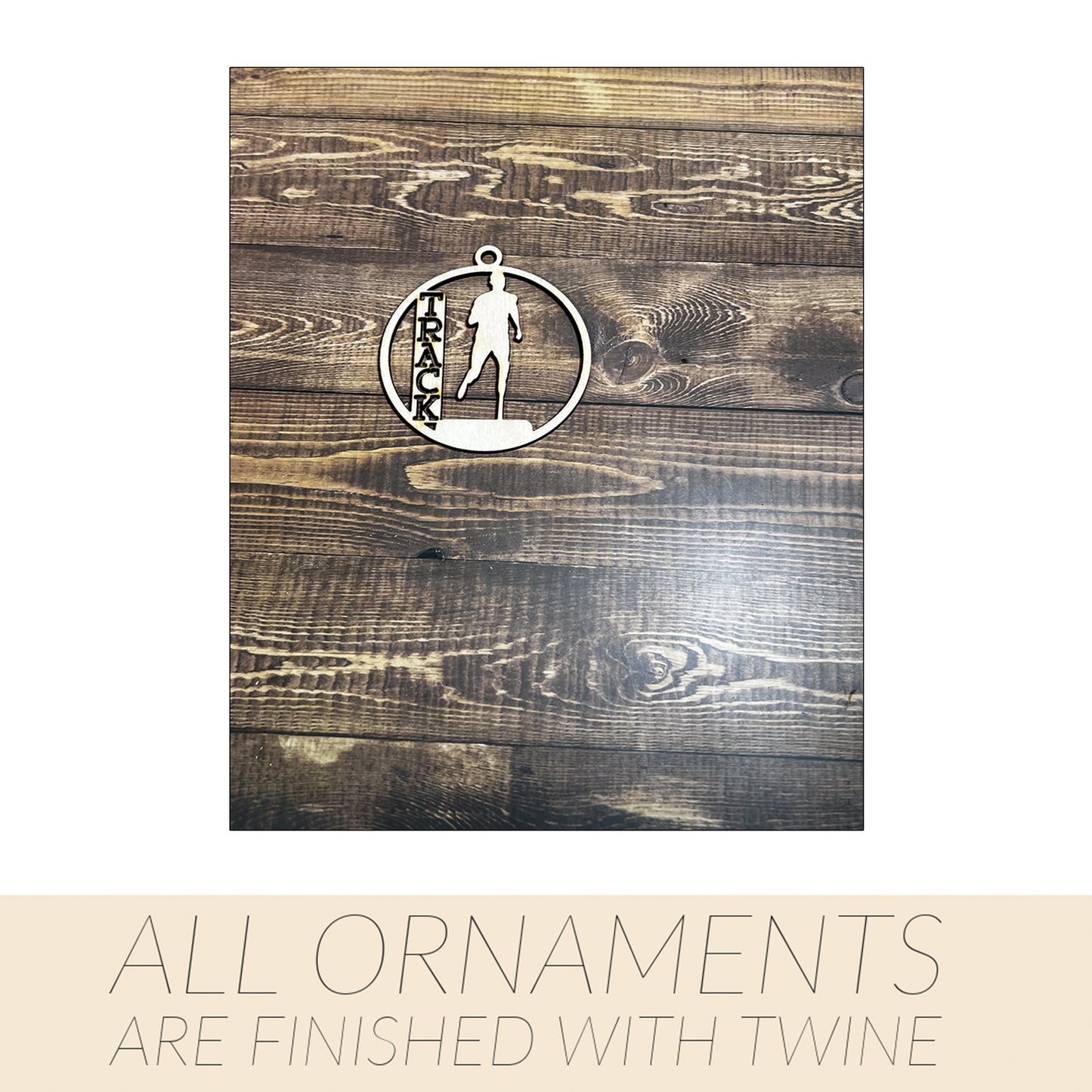 Track Ornament, Wooden Sports Ornament, Sports Ornament, Engraved Ornament, Laser Engraved Wood Ornament