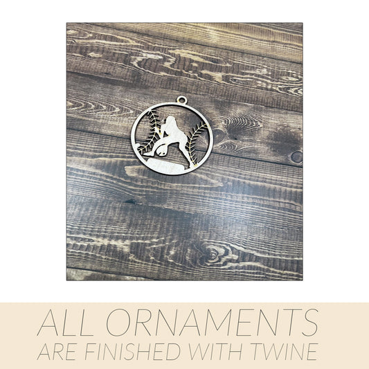 Softball Ornament, Personalized Ornament, Wooden Family Ornament , Laser Engraved Wood Ornament
