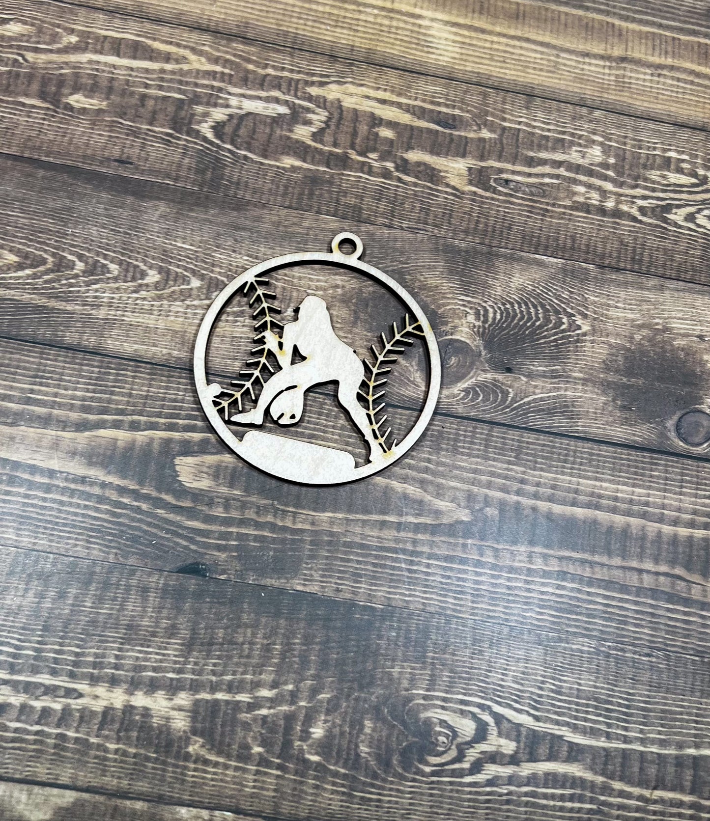 Softball Ornament, Personalized Ornament, Wooden Family Ornament , Laser Engraved Wood Ornament