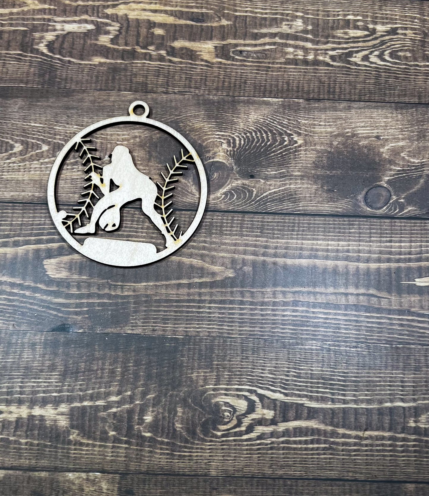 Softball Ornament, Personalized Ornament, Wooden Family Ornament , Laser Engraved Wood Ornament