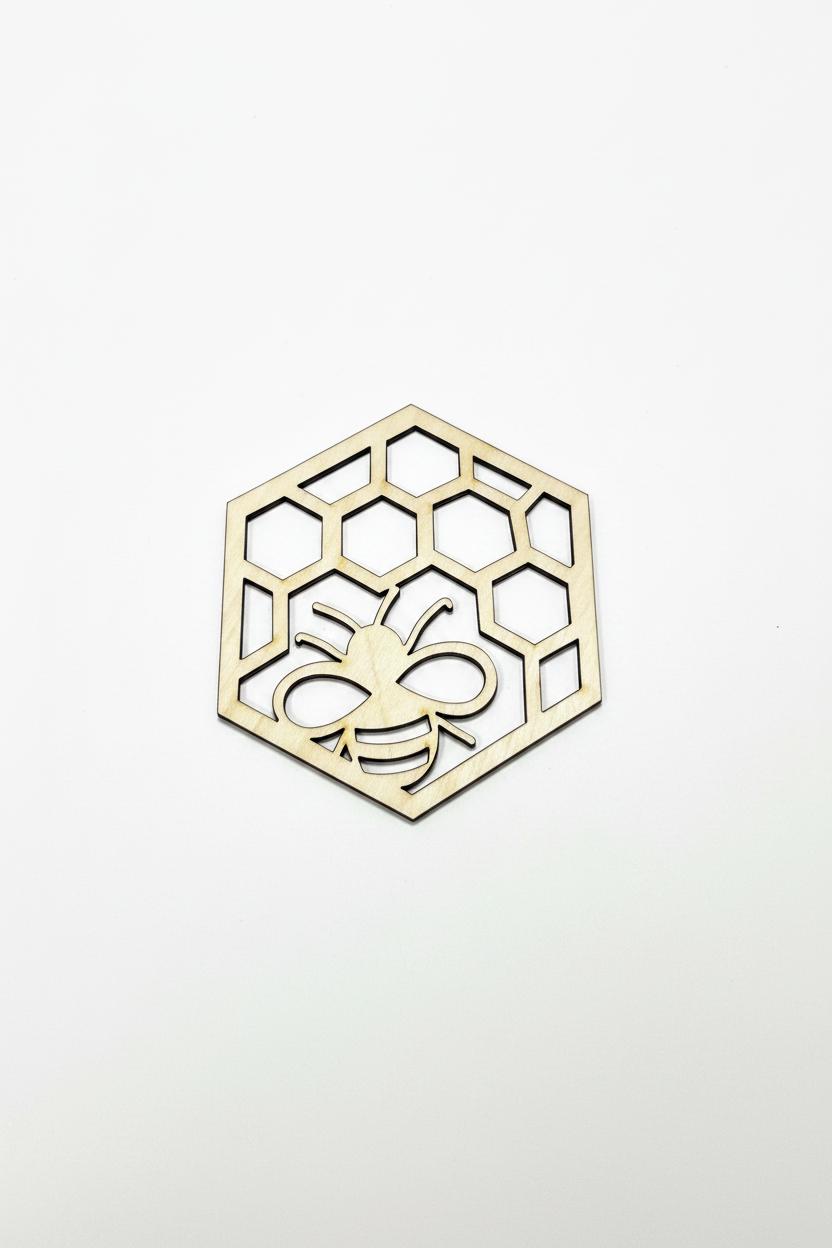 Bee Coffee Coaster, Engraved Wood Coaster Set, Hexagon Bee Coaster
