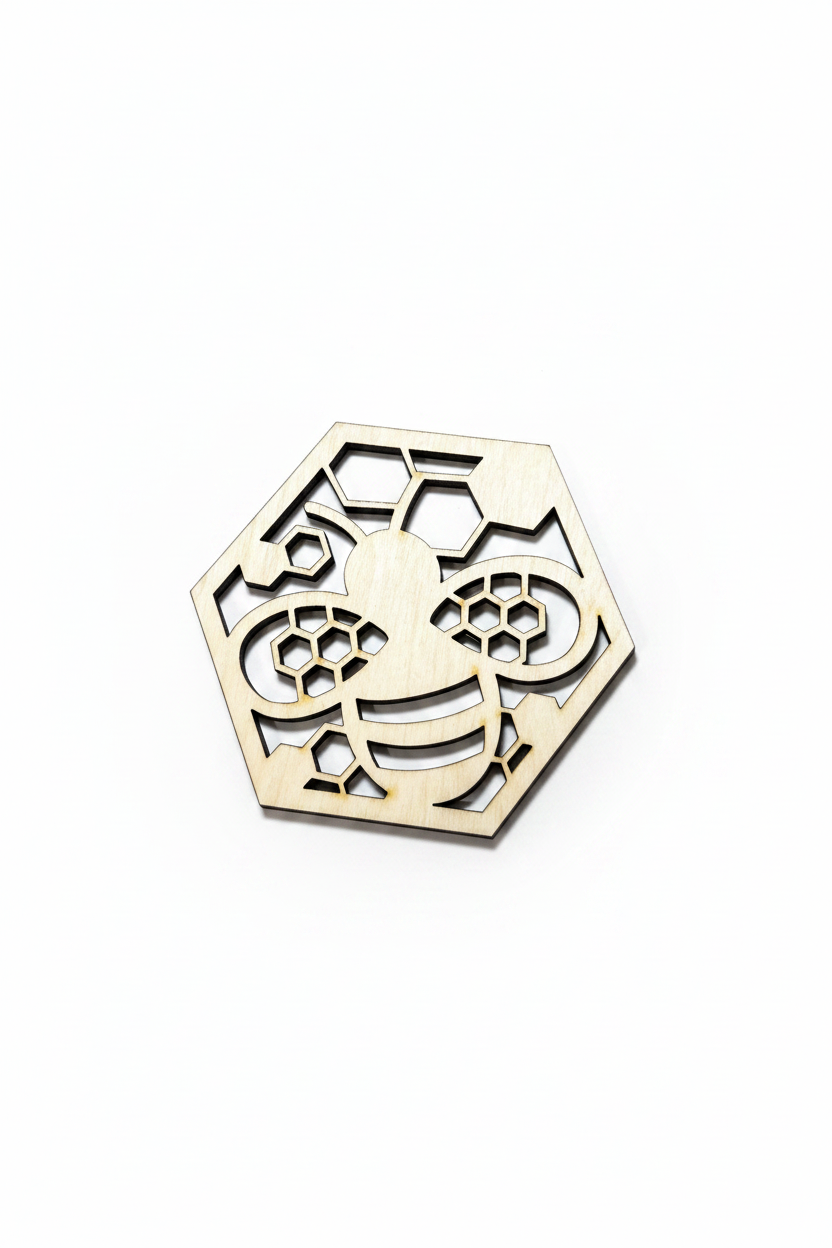 Bee Coffee Coaster, Engraved Wood Coaster Set, Hexagon Bee Coaster