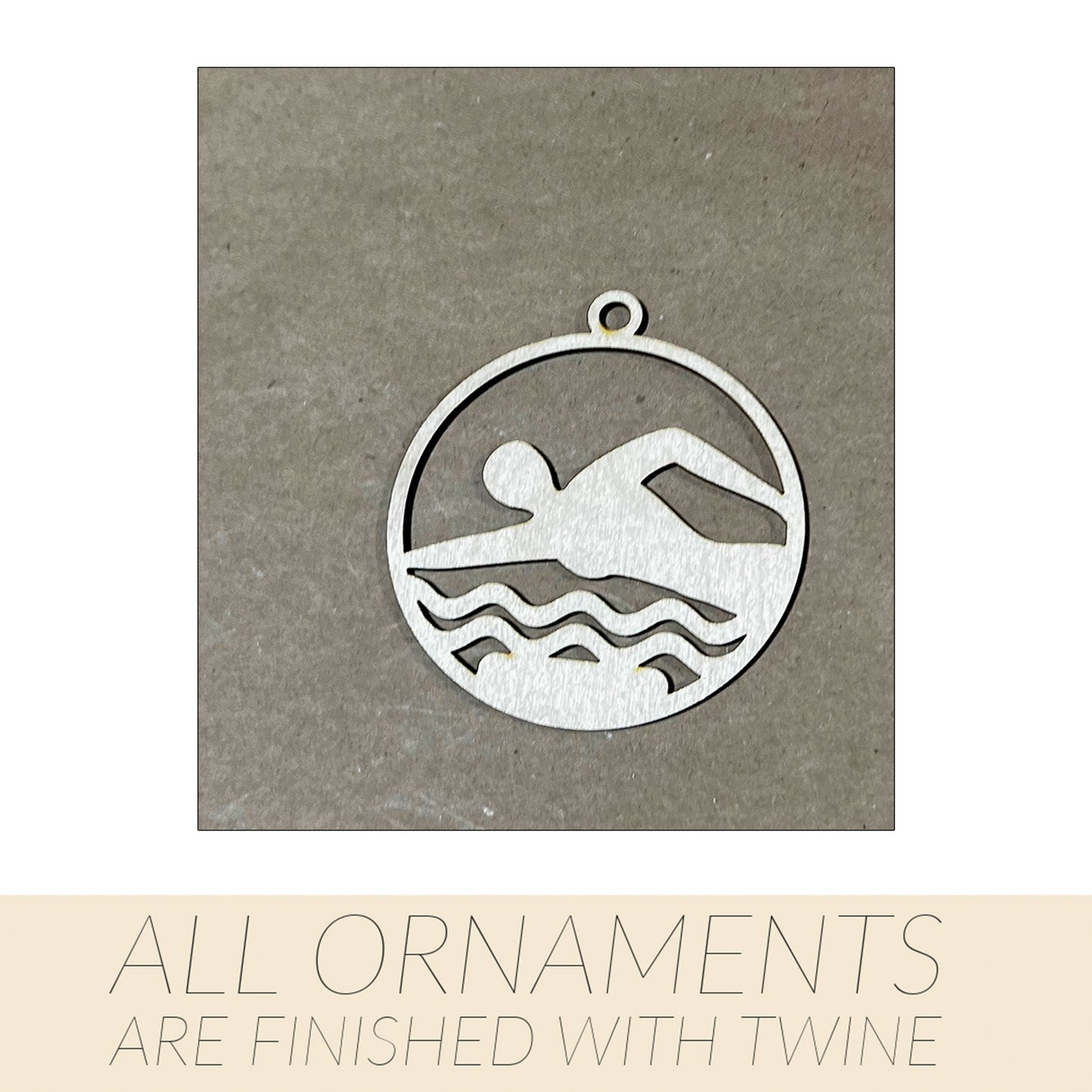 Swimming Ornament, Wooden Sports Ornament, Sports Ornament, Engraved Ornament, Laser Engraved Wood Ornament