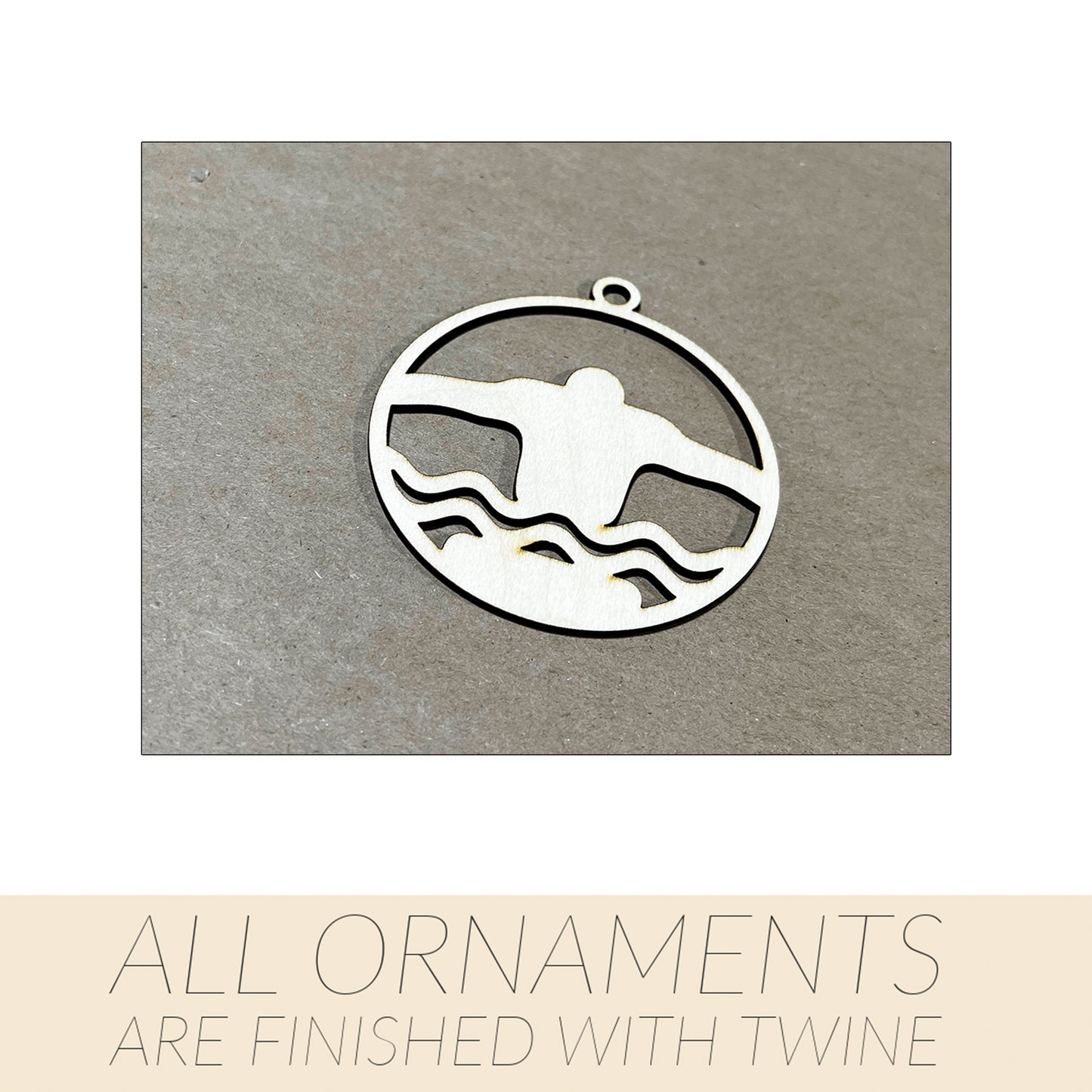 Swimming Ornament, Wooden Sports Ornament, Sports Ornament, Engraved Ornament, Laser Engraved Wood Ornament