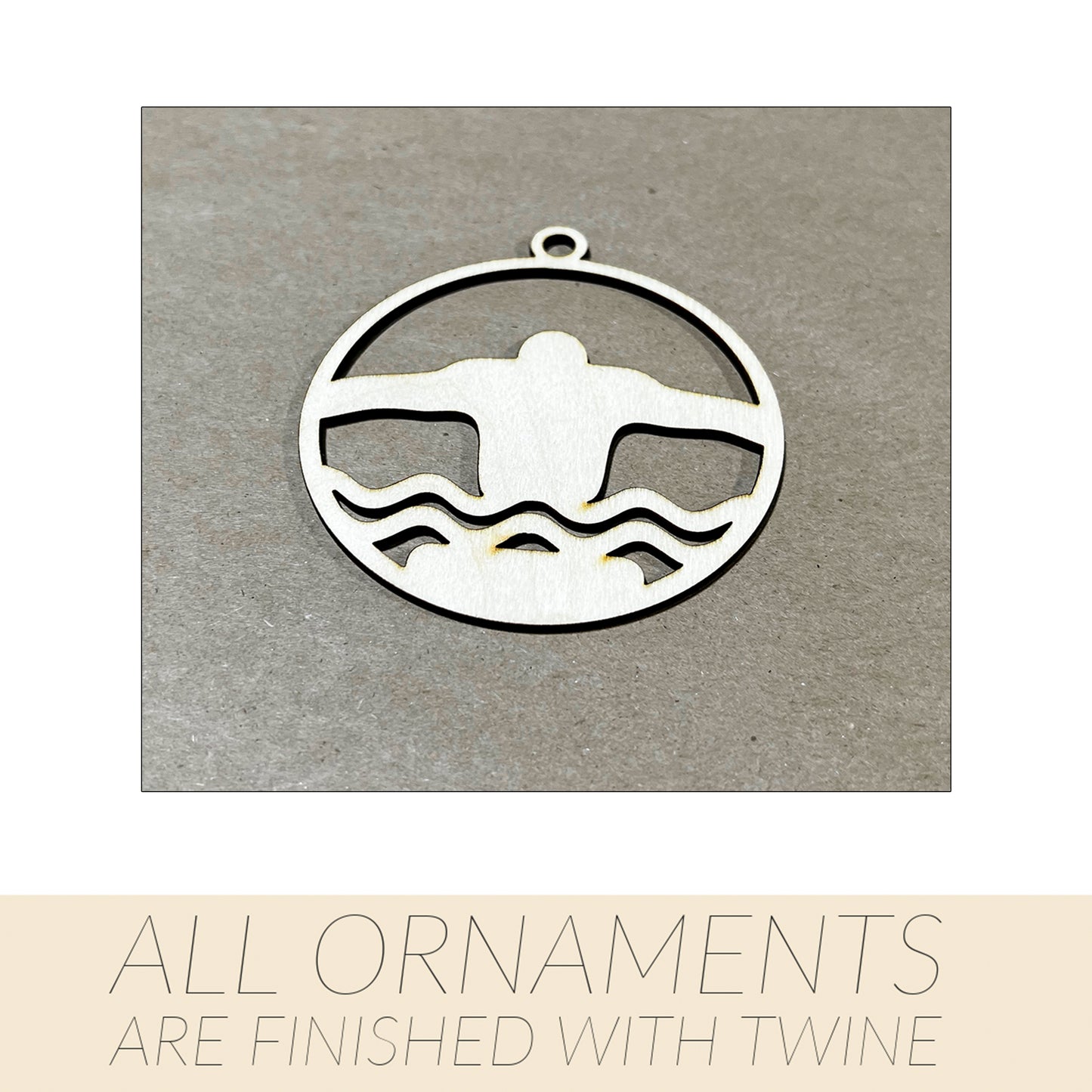 Swimming Ornament, Wooden Sports Ornament, Sports Ornament, Engraved Ornament, Laser Engraved Wood Ornament