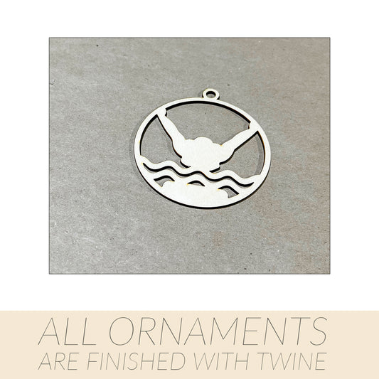 Swimming Ornament, Wooden Sports Ornament, Sports Ornament, Engraved Ornament, Laser Engraved Wood Ornament