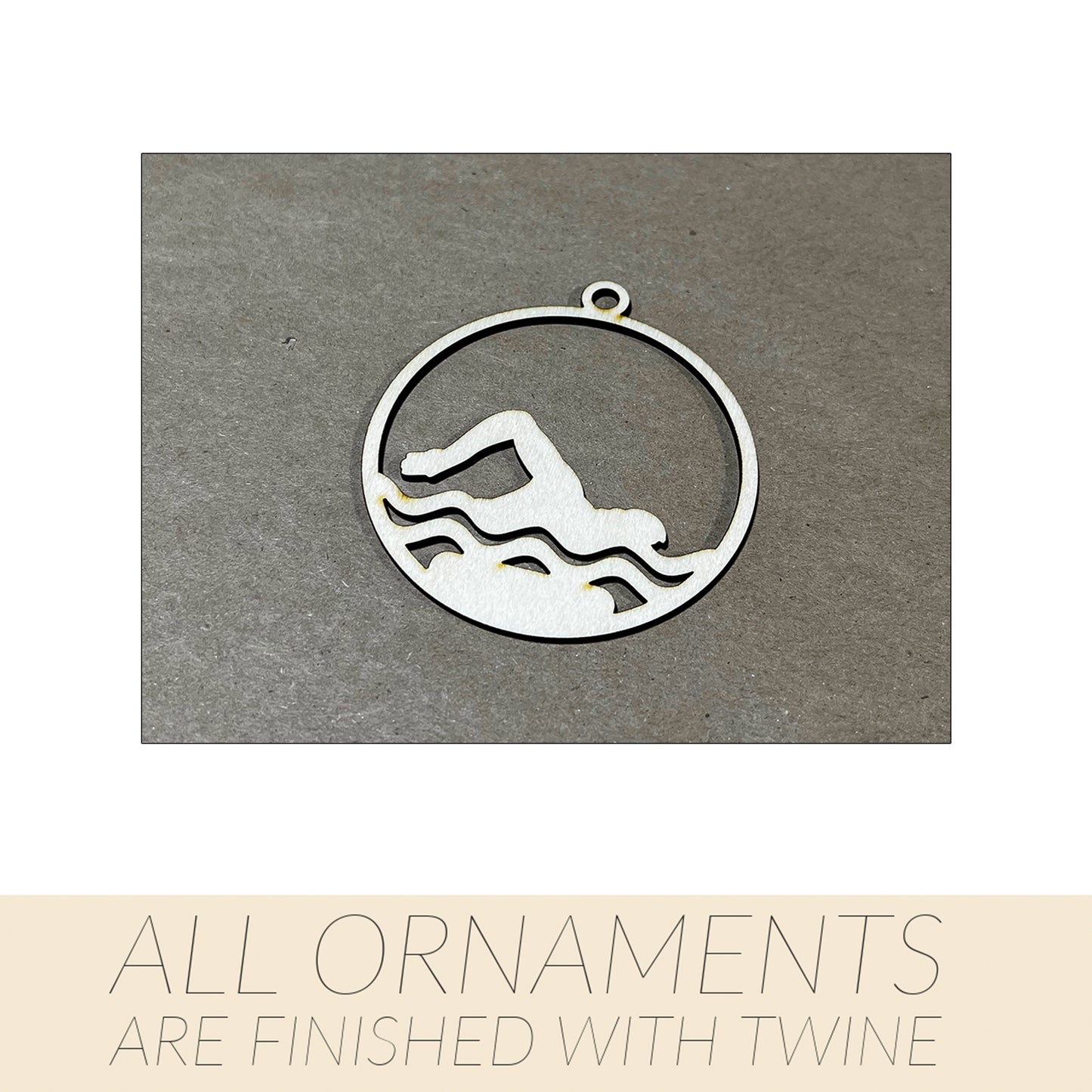 Swimming Ornaments, Wooden Sports Ornament, Sports Ornament, Engraved Ornament, Laser Engraved Wood Ornament