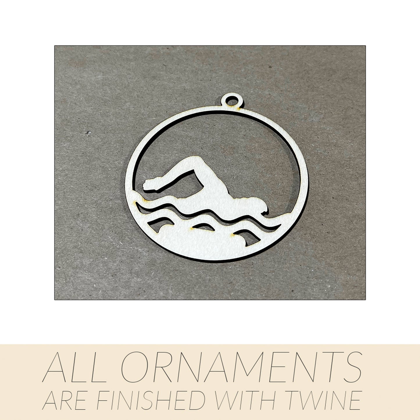 Swimming Ornaments, Wooden Sports Ornament, Sports Ornament, Engraved Ornament, Laser Engraved Wood Ornament