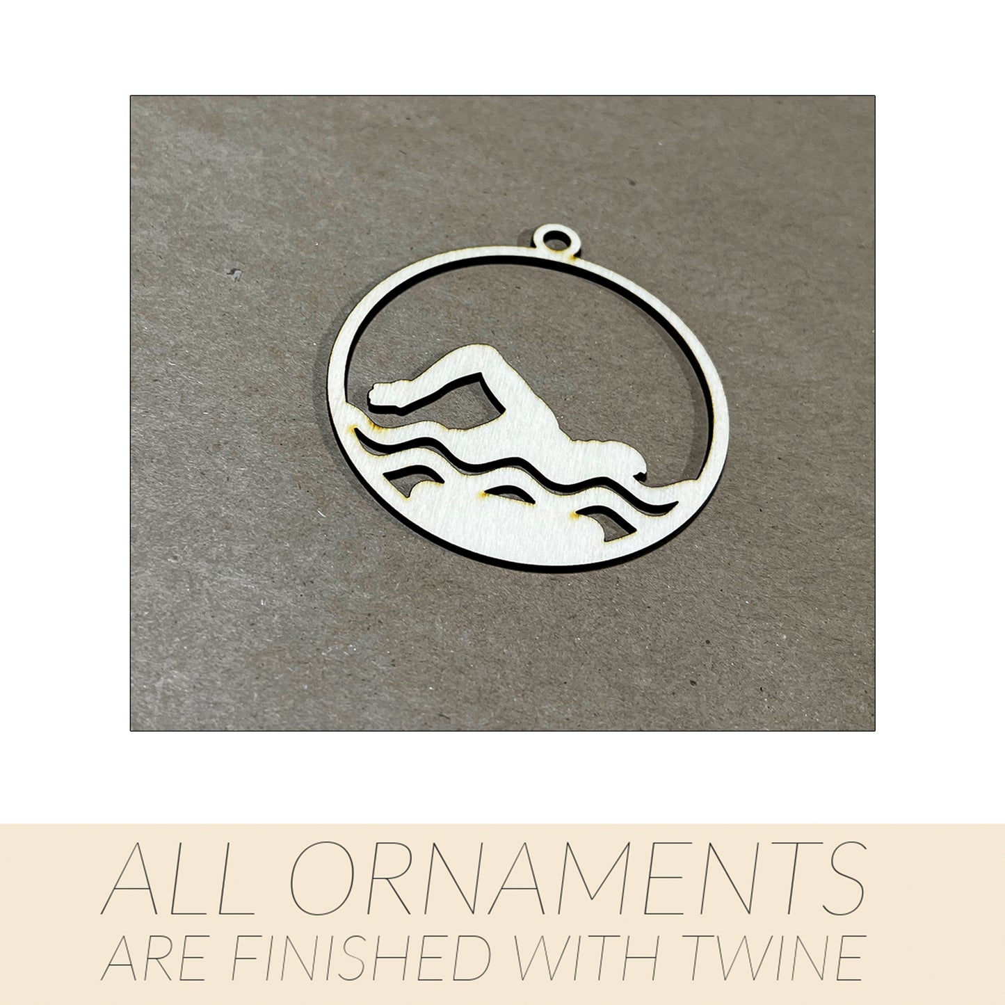 Swimming Ornaments, Wooden Sports Ornament, Sports Ornament, Engraved Ornament, Laser Engraved Wood Ornament