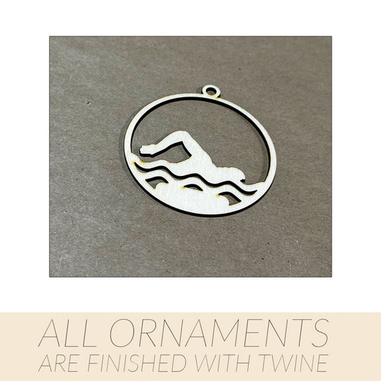 Swimming Ornaments, Wooden Sports Ornament, Sports Ornament, Engraved Ornament, Laser Engraved Wood Ornament