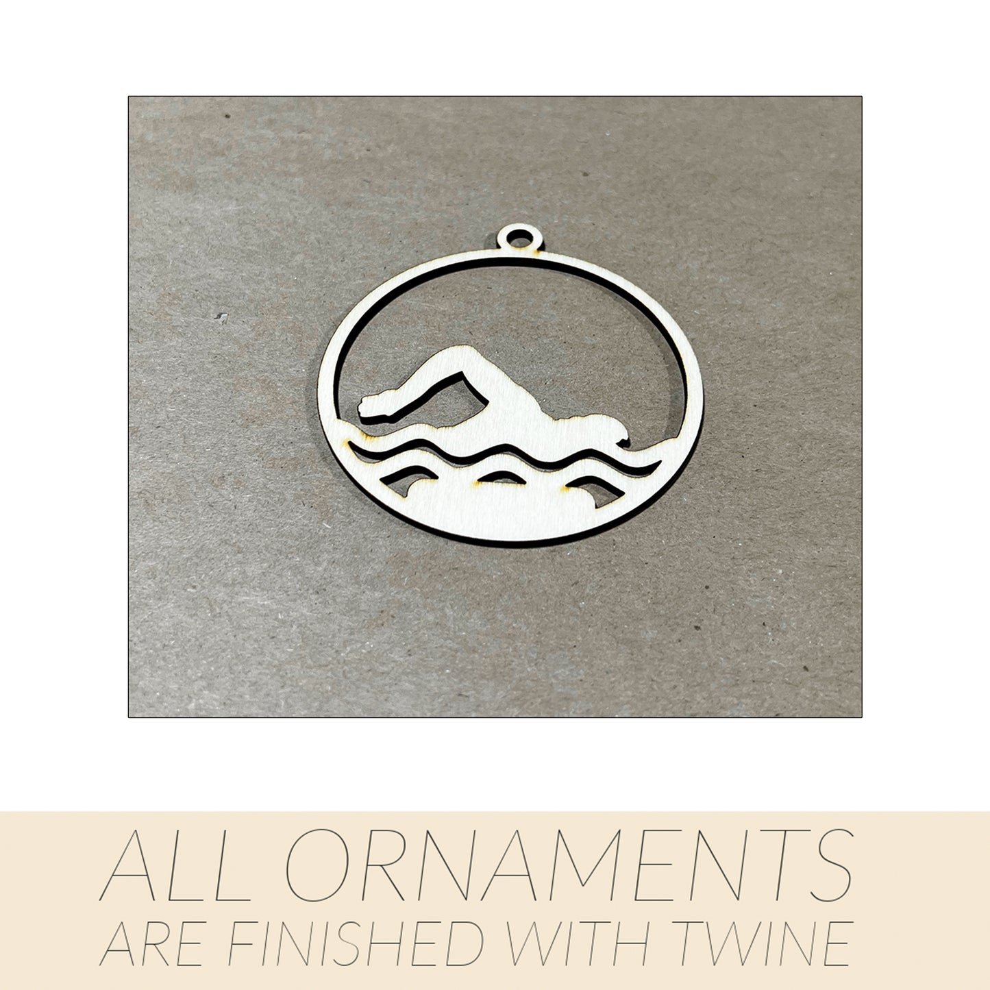 Swimming Ornaments, Wooden Sports Ornament, Sports Ornament, Engraved Ornament, Laser Engraved Wood Ornament