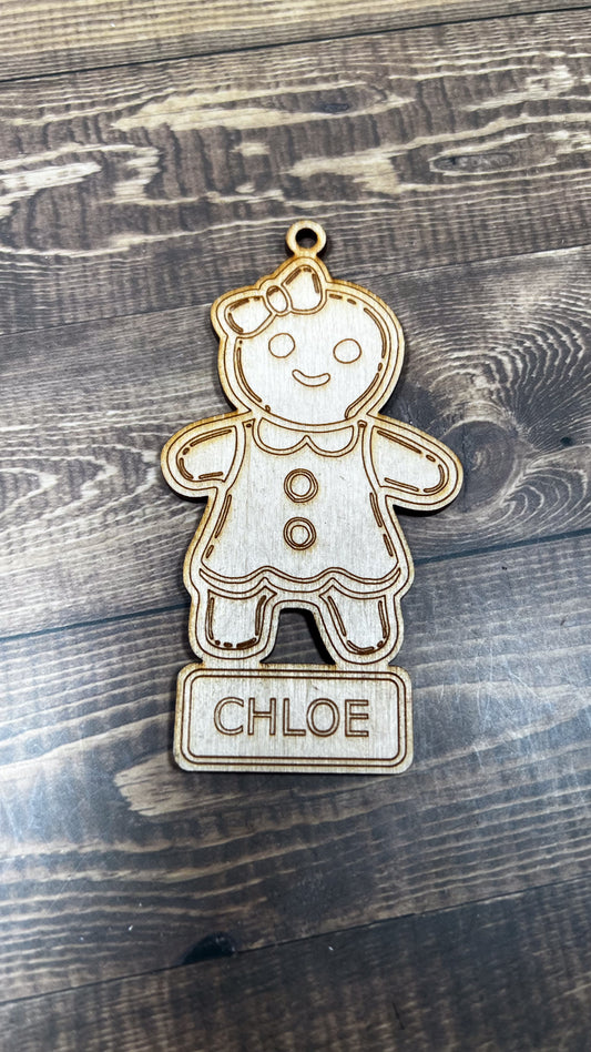 Christmas Keepsake: Laser Engraved Gingerbread Ornament - Personalize Your Gingerbread Girl or Boy - 3.5 High