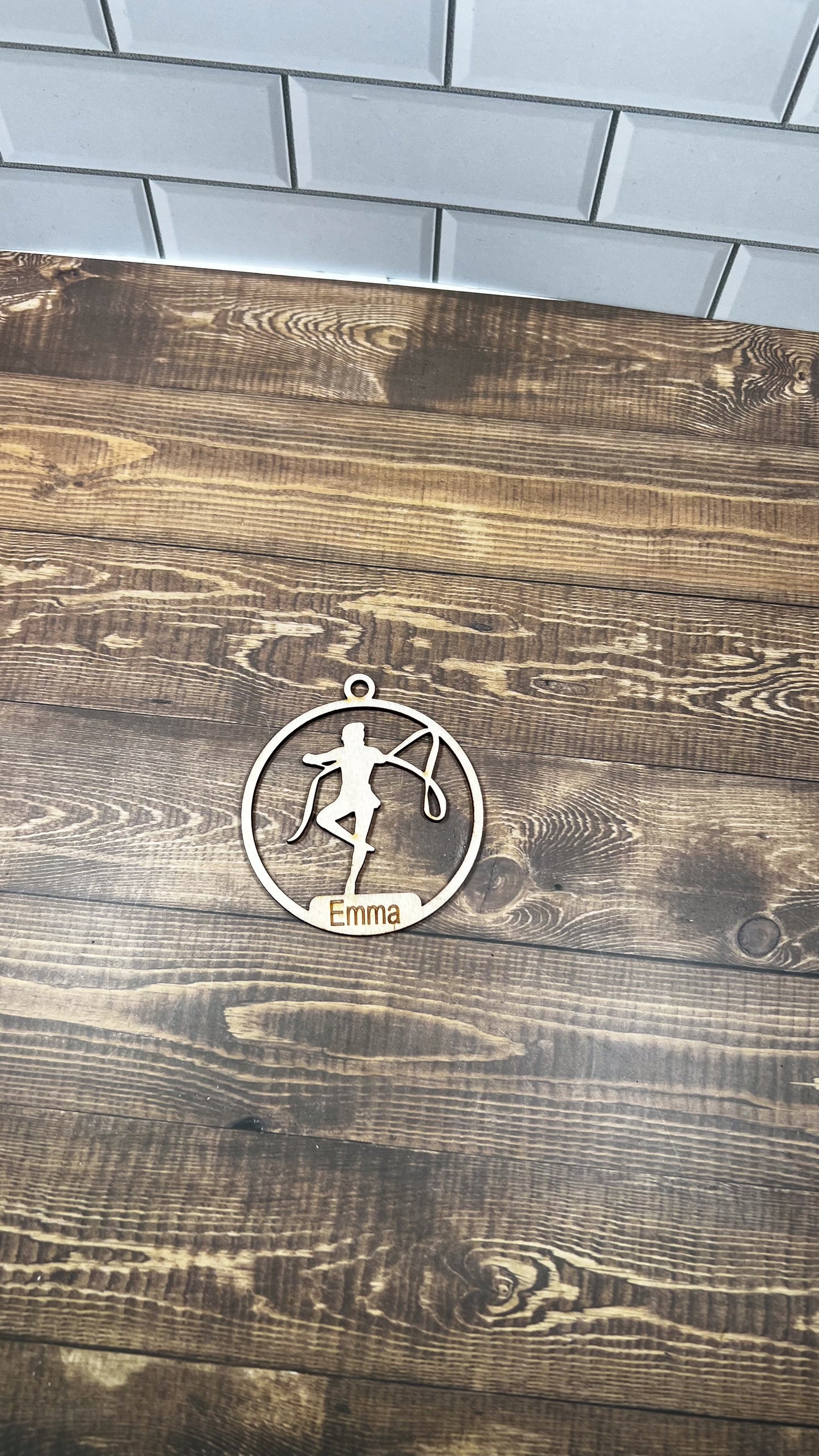 Gymnastics Wooden Sports Ornament, Sports Ornament, Engraved Ornament, Laser Engraved Wood Ornament