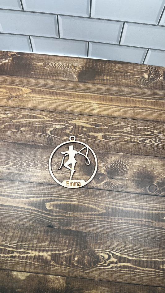 Gymnastics Wooden Sports Ornament, Sports Ornament, Engraved Ornament, Laser Engraved Wood Ornament