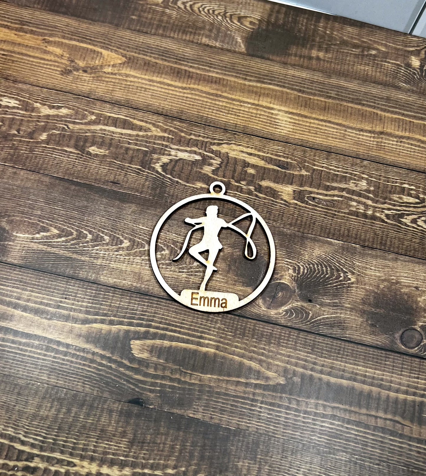 Gymnastics Wooden Sports Ornament, Sports Ornament, Engraved Ornament, Laser Engraved Wood Ornament