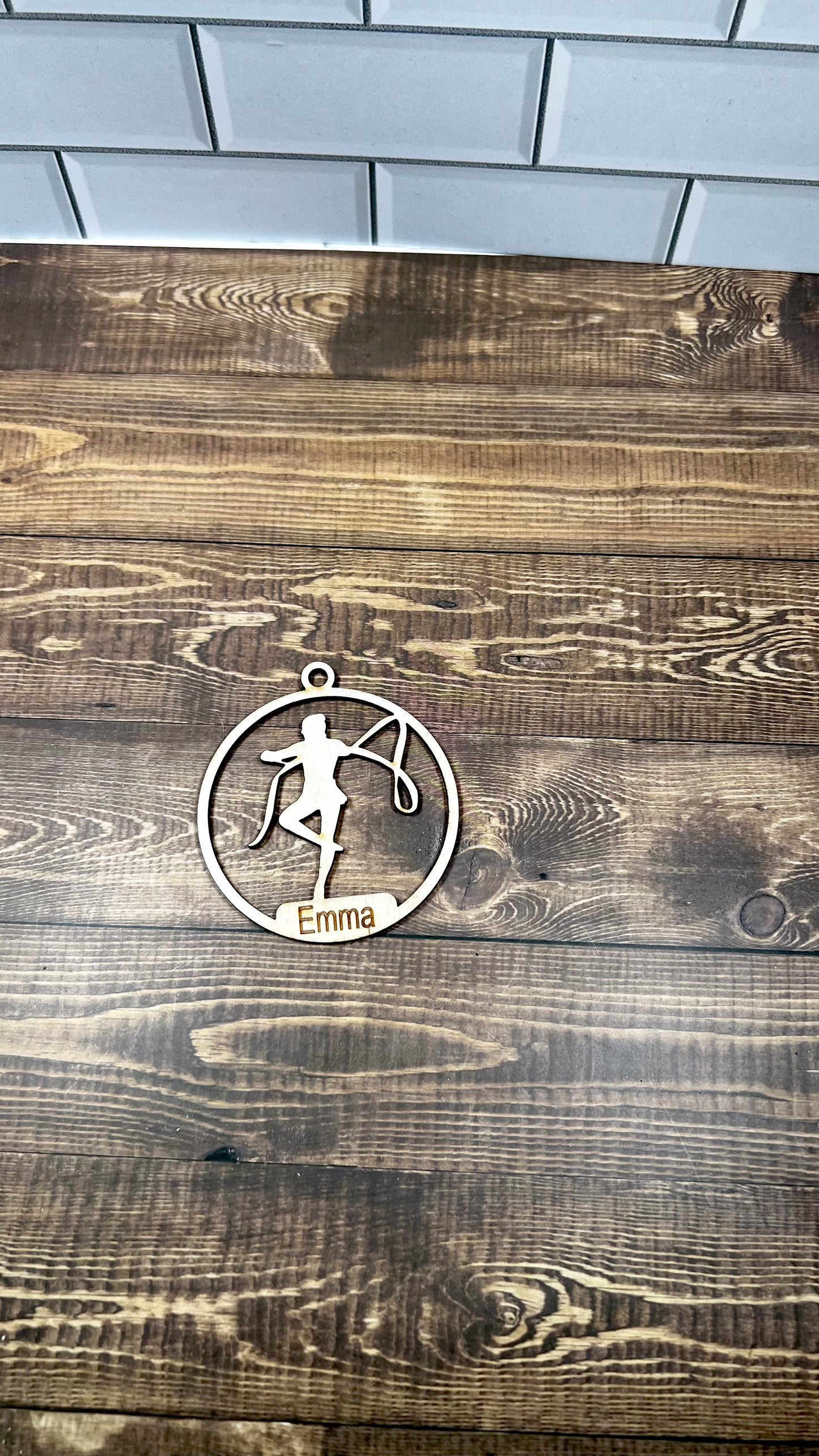 Gymnastics Wooden Sports Ornament, Sports Ornament, Engraved Ornament, Laser Engraved Wood Ornament