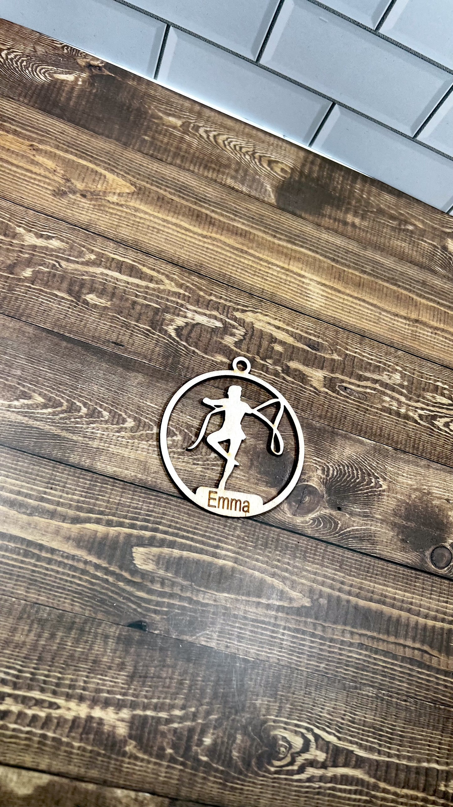 Gymnastics Wooden Sports Ornament, Sports Ornament, Engraved Ornament, Laser Engraved Wood Ornament