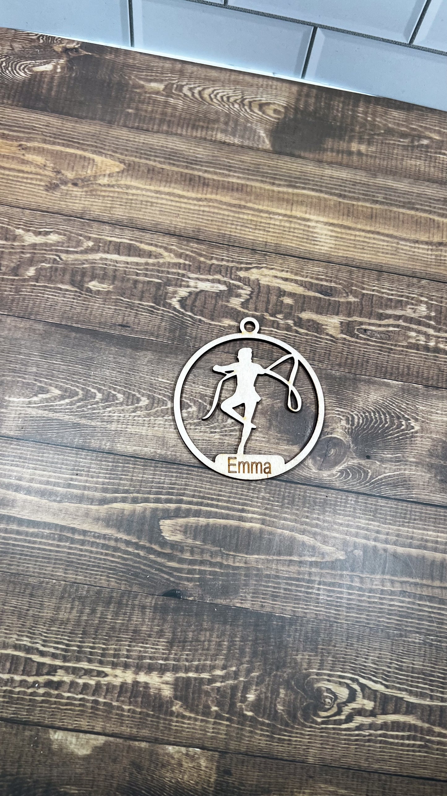 Gymnastics Wooden Sports Ornament, Sports Ornament, Engraved Ornament, Laser Engraved Wood Ornament