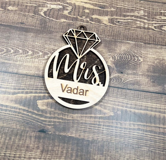 Personalized 3.5 Diamond-Topped Christmas Ornament - Choose from Married, Mrs, Future Mrs, or Engaged